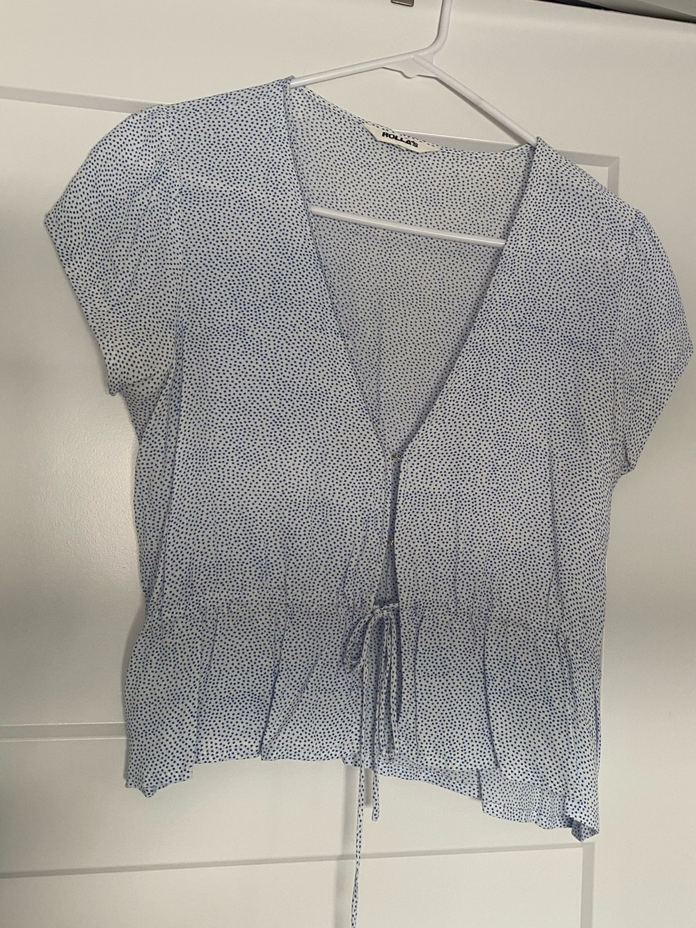 ROLLA'S Light Blue Dot Tie-Front Blouse